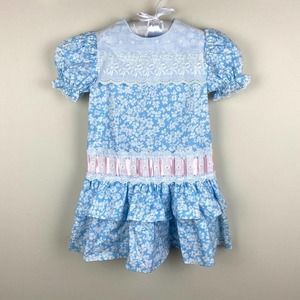 Vintage Blue and White Floral Kids Dress